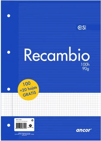 Recambio A4 100+20 Hojas 90G Q4X4 4 Taladros Ancor 061222