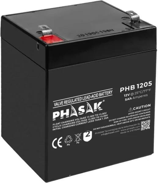 Batería Phasak PHB 1205 compatible con SAI/UPS PHASAK según especificaciones