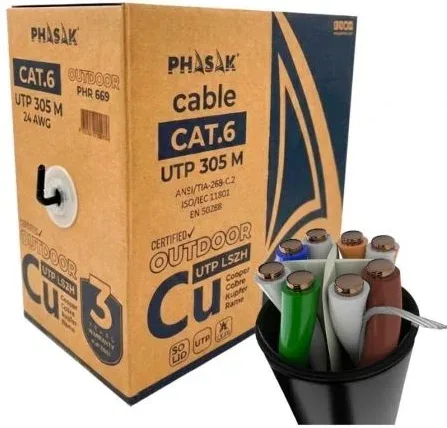 Bobina de Cable RJ45 UTP Phasak PHR 669 Cat.6/ 305m/ Gris