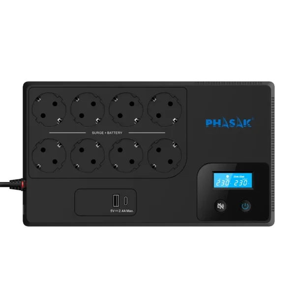 Sai ups phasak 1050va smart home 1kva interactivo avr pantalla LCD carga frontal USB a+c ph 9479