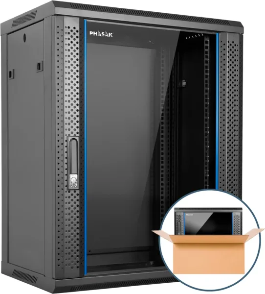 Armario rack mural 19 pulgadas phasak pro 15u 600x450 montado