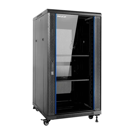 Armario rack de suelo 19 pulgadas phasak pro 27u negro 600x1000 montado pho 6127