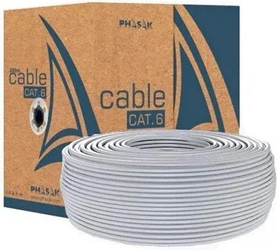 Bobina cable red solido phasak utp cat.6 awg23 cca 100m gris phr 6100