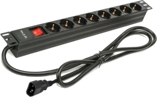 Regleta con Interruptor Phasak BNS 3535/ 8 Tomas de Corriente/ Cable 2m/ Negro