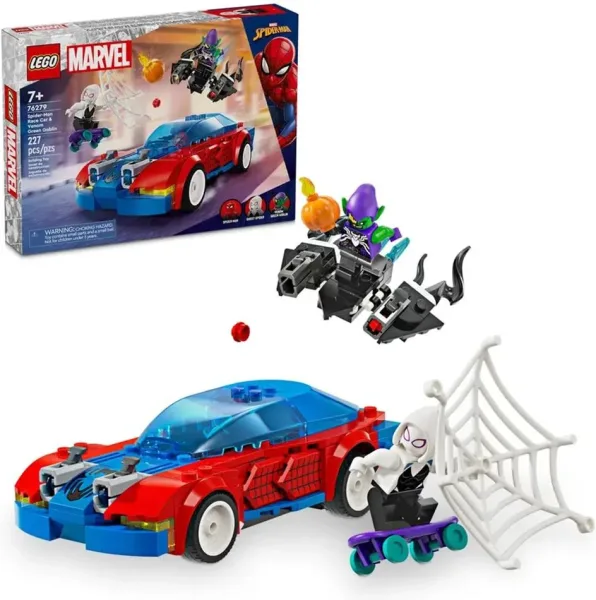 Lego marvel coche de carreras spiderman y duende verde venomizado