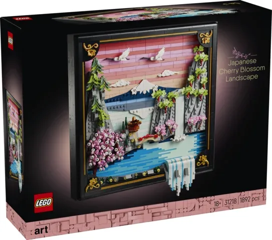 Lego art paisaje japonés con cerezos