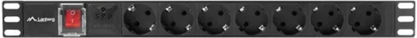 Regleta Lanberg 1U 10A 7X Schuko Rack 19" 2M Negro C14