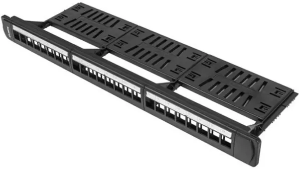 Patch panel lanberg 24 puertos 1u rack 19 pulgadas organizador modulos keystone negro