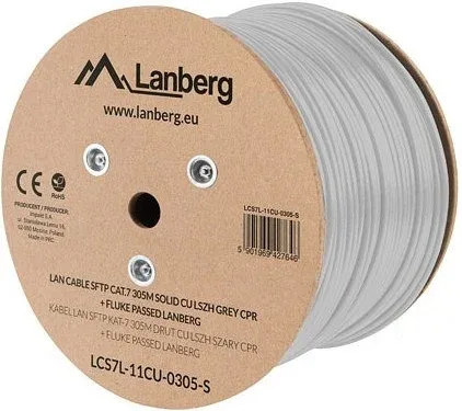 Bobina cat.7 lanberg sftp 305m solid cu lszh cpr + fluke passed gris