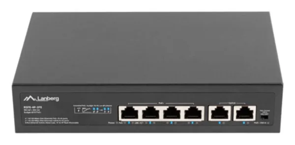 SWITCH LANBERG 6 PTOS 100MB 4xPOE+/2x FAST ETHER 60W RACK 10"/19"