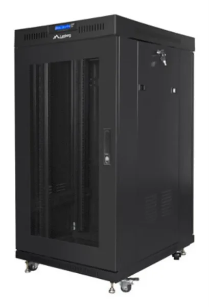 Rack Cabinet 19" Free-Standing 22U/800X800 (Flat Pack) With Mesh Door LCD Black Lanberg V2