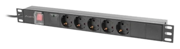 Regleta Lanberg 1U 16A Rack 19 5X Socket Schuko Negro 2M
