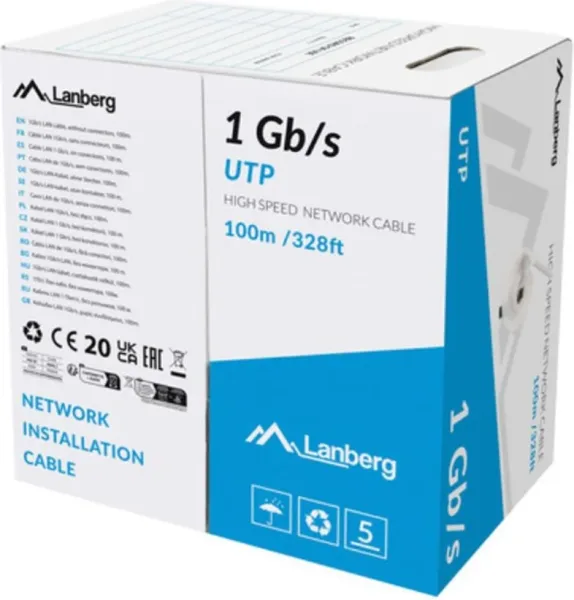 Bobina 1gb - s lanberg u - utp rj45 solido cca awg23 100m gris