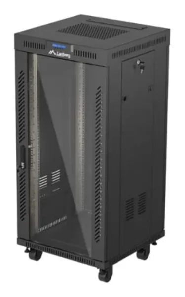 Armario Rack Lanberg 19" 24U 600X600 con LCD Puerta de Cristal Flat Pack Negro