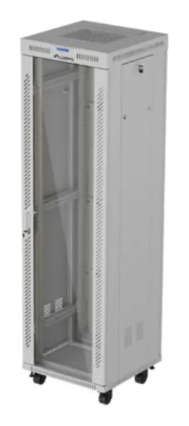 Armario Rack Lanberg 19" 42U 600X600 con LCD Puerta de Cristal Flat Pack Gris