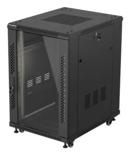 Armario Rack Lanberg de Suelo 19" 18U 600X800 Puerta de Cristal Flat Pack Negro