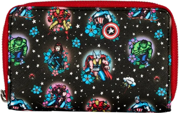 Cartera monedero loungefly funko marvel avengers tattoo zip around wallet
