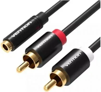 Cable Estéreo Vention VAB-R01-B100/ Jack 3.5 Hembra - 2x RCA Macho/ 1m/ Negro
