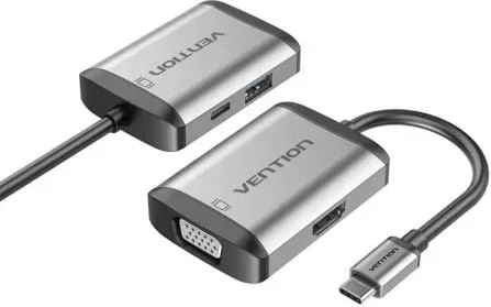 Conversor Vention TFAHB/ 1xUSB/ 1xHDMI/ 1xVGA/ 1xUSB Tipo-C PD/ Gris