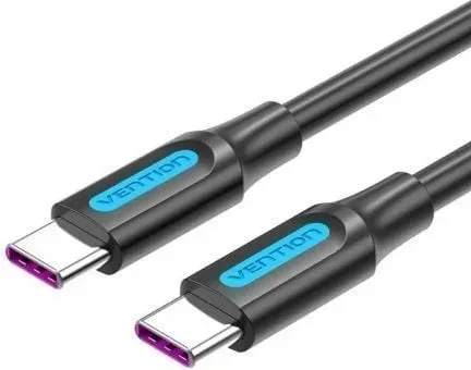 Cable USB 2.0 Tipo-C Vention COTBD/ USB Tipo-C Macho - USB Tipo-C Macho/ Hasta 100W/ 480Mbps/ 50cm/ Negro