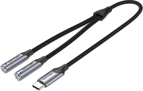 CONVERSOR USB-C/M A 2xJACK 3.5/M 0.30 M GRIS VENTION