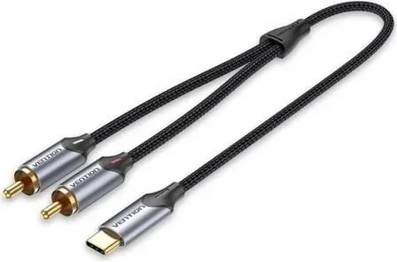 Cable Conversor Vention BGUHF/ 2x RCA Macho - USB Tipo-C Macho/ 1m/ Gris