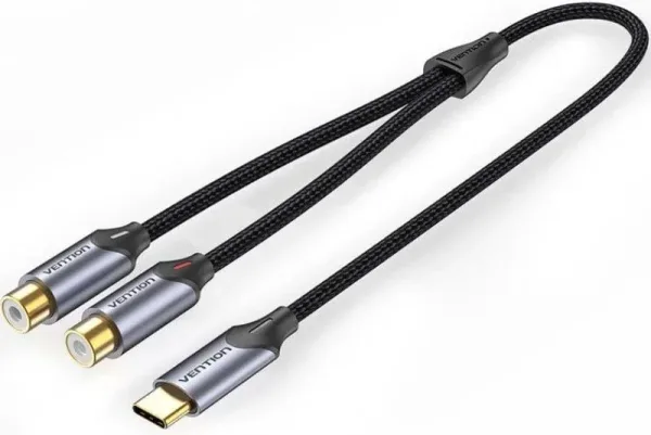CONVERSOR USB-C/M A 2x RCA/H 0.5 GRIS VENTION
