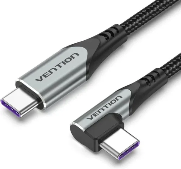 Cable USB-C/M Angulo Recto a USB-C/M 0.50 M 100W Gris Vention