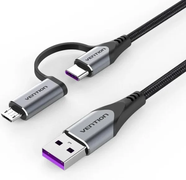 Cable USB 2.0/M USB-C/M Microusb/M 1 M Negro Vention