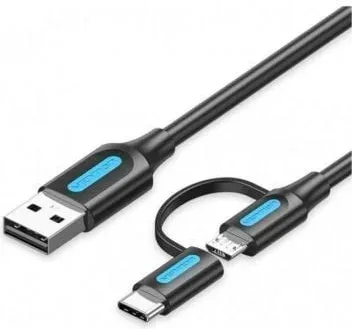 Cable USB 2.0 Vention CQDBF USB Macho - Micro USB Macho/ USB Tipo-C Macho/ 480Mbps/ 1m/ Negro