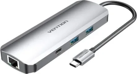 Docking USB Tipo-C Vention TOMHB/ 1xHDMI 4K/ 2xUSB/ 1xUSB Tipo-C/ 1xUSB Tipo-C PD/ 1xRJ45/ 1xLector Tarjetas SD y microSD/ Jack 3.5/ Gris
