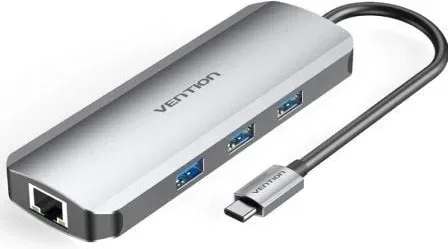 Docking USB Tipo-C Vention TOKHB/ 1xHDMI 4K/ 3xUSB/ 1xUSB Tipo-C PD/ 1xRJ45/ 1xLector Tarjetas SD y microSD/ Gris