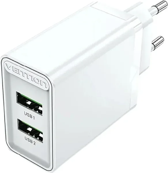 CARGADOR PARED 18W 2xUSB-A 3A BLANCO VENTION