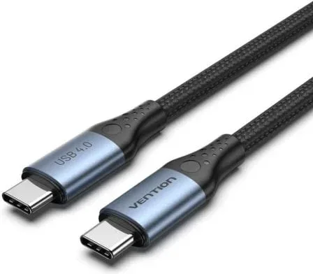 Cable USB 4.0 Tipo-C 5A Vention TAVHF/ USB Tipo-C Macho - USB Tipo-C Macho/ Hasta 240W/ 40Gbps/ 1m/ Gris