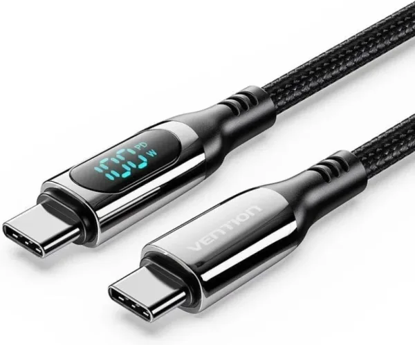 Cable 2.0 USB-C M/M Pantalla LED 1.2 M Negro Vention