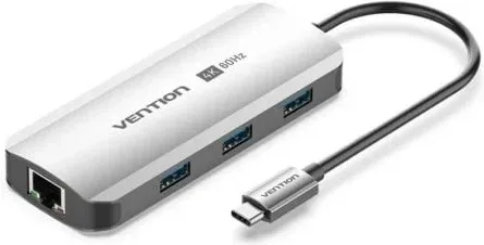 Docking USB Tipo-C Vention TQHHB/ 1xHDMI 4K/ 3xUSB/ 1xUSB Tipo-C PD/ 1xRJ45/ Gris