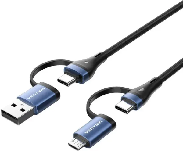 Cable USB 2.0 Tipo USB-C/M-USB/M USB-C/M-Microusb/M 1 M Negro/Azul Vention