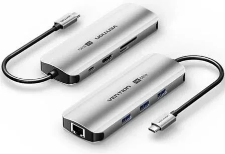 Docking USB Tipo-C Vention TQKHB/ 1xHDMI 4K/ 3xUSB/ 1xUSB Tipo-C PD/ 1xRJ45/ 1xLector de Tarjetas/ Gris