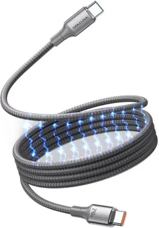 Cable Magnético USB 2.0 Tipo-C 5A Vention TSAJF/ USB Tipo-C Macho - USB Tipo-C Macho/ Hasta 240W/ 480Mbps/ 1m/ Titanio