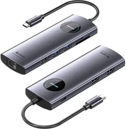 Docking USB Tipo-C Vention TQVHB/ 2xHDMI 4K/ 3xUSB/ 1xRJ45/ 1xLector de Tarjetas/ 1xUSB Tipo-C PD/ Gris