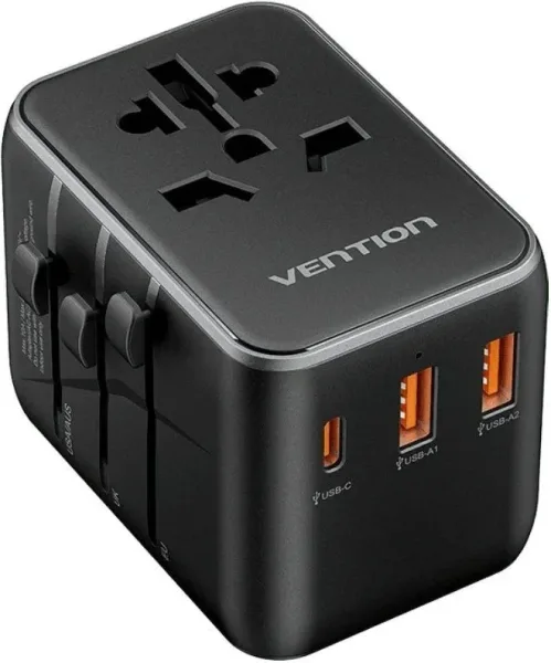 Cargador de Pared Universal Vention FJEB0/ Toma de Corriente Universal/ 1xUSB Tipo-C/ 2xUSB/ 65W