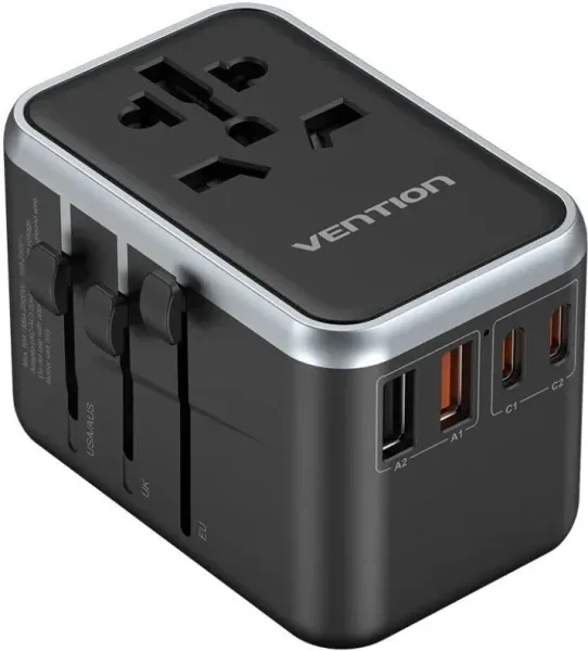 CARGADOR PARED UNIVERSAL TOMA DE CORRIENTE/2xUSB-C/2xUSB-A 65W NEGRO VENTION