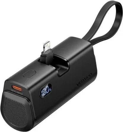 Powerbank 4800mAh Vention FHRB0/ 22.5W/ Negra/ Incluye Cable USB Tipo-C y Lightning