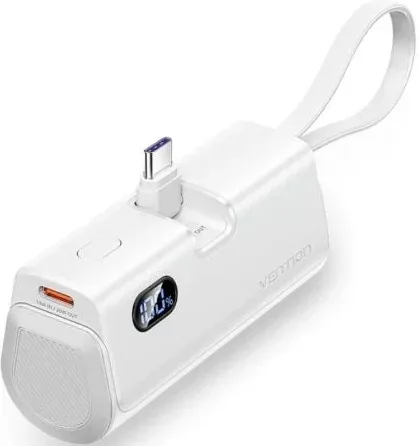 Powerbank 4800mAh Vention FHQW0/ 22.5W/ Blanca/ Incluye Cable USB Tipo-C y Lightning