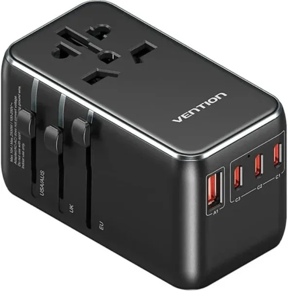 CARGADOR PARED UNIVERSAL TOMA DE CORRIENTE/3xUSB-C/USB-A 120W NEGRO VENTION