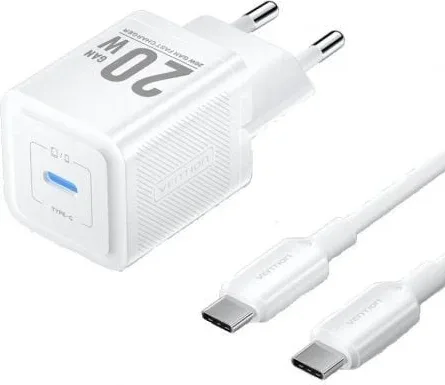 Cargador de Pared GaN Vention TZ-FEPW0-EU-01/ 1xUSB Tipo-C + Cable USB Tipo-C/ 20W