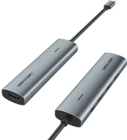 Docking USB Tipo-C Vention TGGHB/ 3xUSB/ 1xHDMI 4K/ 1xUSB Tipo-C PD/ Gris