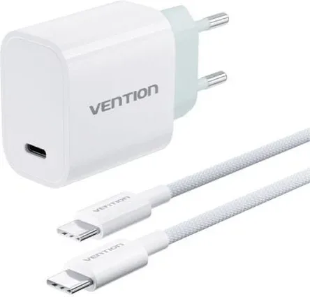 Cargador de Pared Vention G13W0-EU/ 1xUSB Tipo-C + Cable USB Tipo-C/ 1xUSB/ 30W