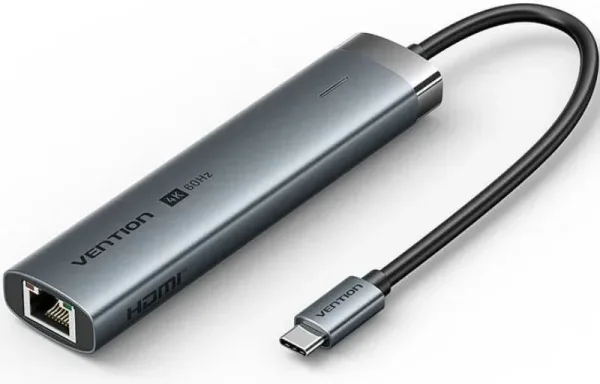 Docking USB Tipo-C Vention TGNHB/ 1xUSB 3.2 Tipo-C/ 2xUSB/ 1xHDMI 4K/ 1xRJ45/ 1xUSB Tipo-C PD/ Gris