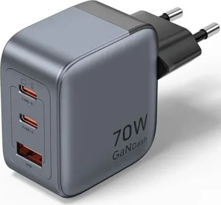 Cargador de Pared GaN Vention FEXH0-EU/ 2xUSB Tipo-C/ 1xUSB/ 70W